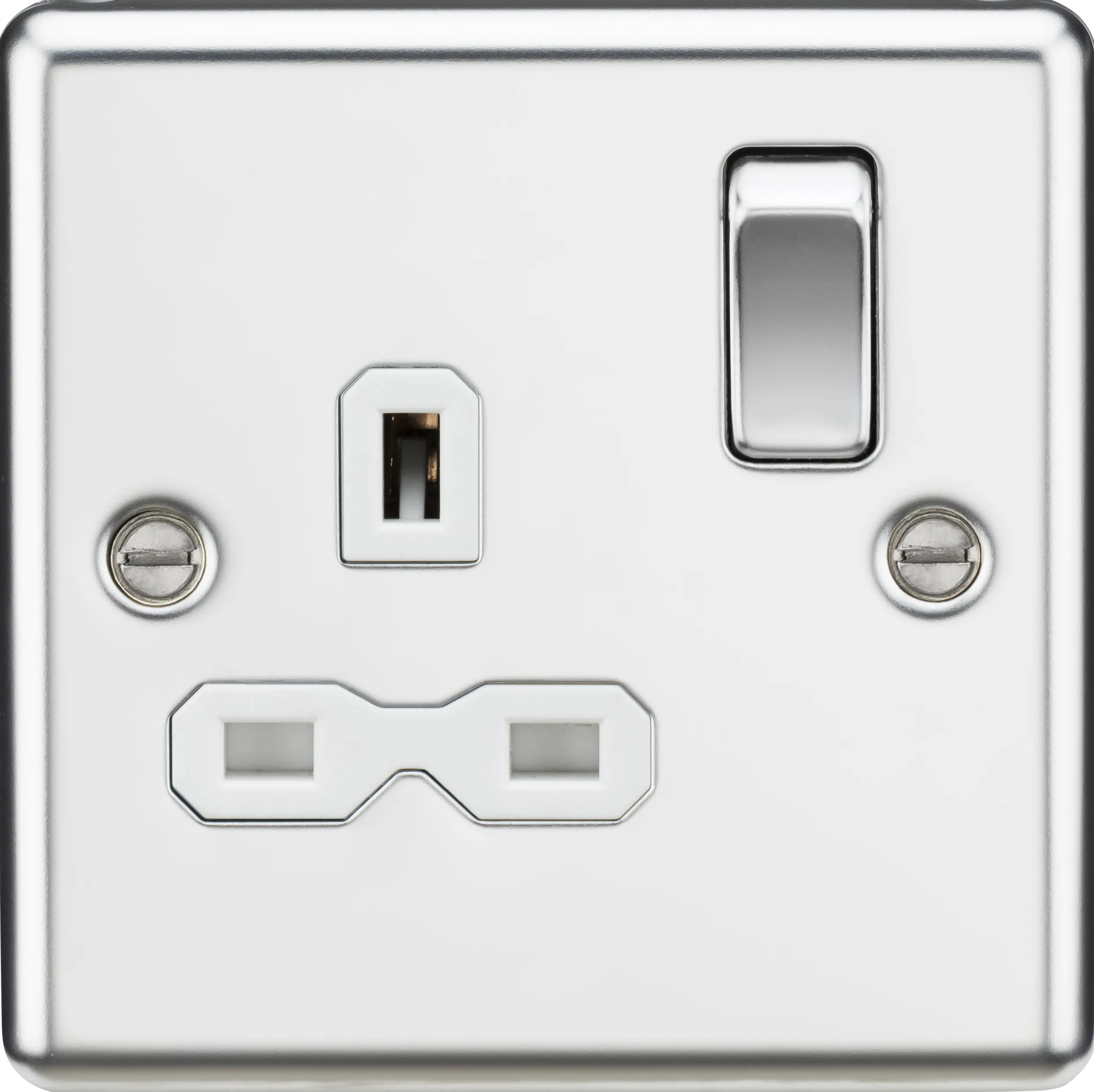 Knightsbridge CL7PCW Rounded Edge 13A 1G DP Switched Socket - Polished Chrome   White Insert