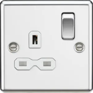 Knightsbridge CL7PCW Rounded Edge 13A 1G DP Switched Socket - Polished Chrome   White Insert