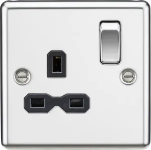 Knightsbridge CL7PCx10 Rounded Edge 13A 1G DP Switched Socket - Polished Chrome   Black Insert (10 Pack)