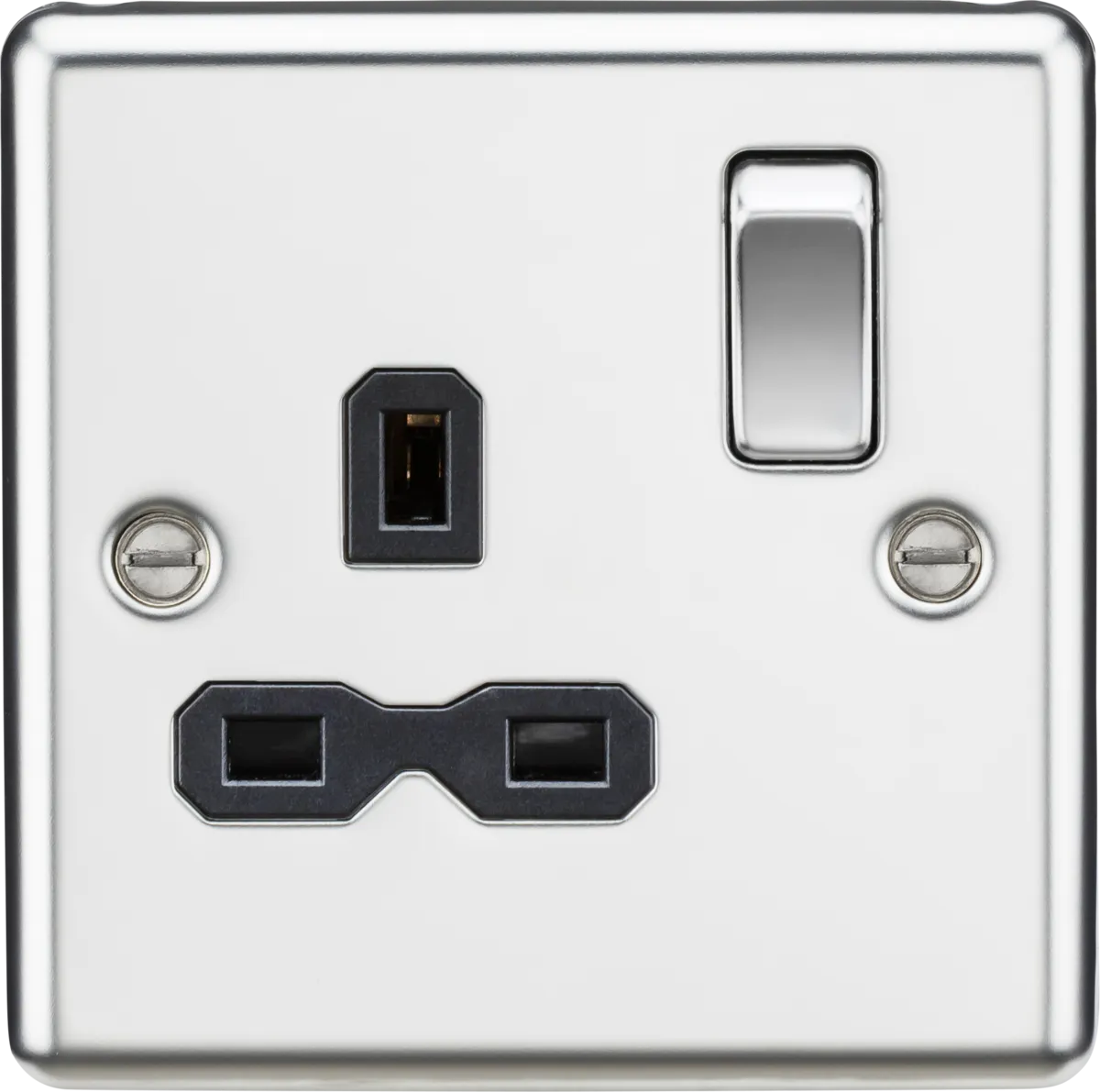 Knightsbridge CL7PCx10 Rounded Edge 13A 1G DP Switched Socket - Polished Chrome   Black Insert (10 Pack)