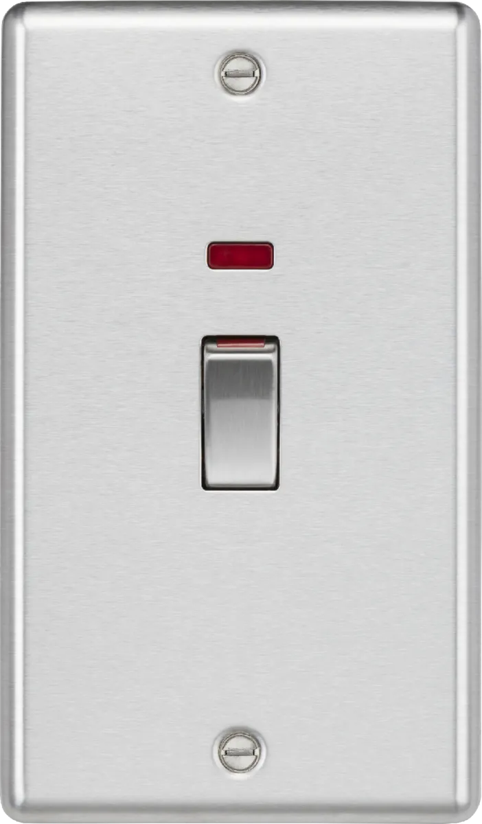 Knightsbridge CL82MNBC Rounded Edge 45A 2G DP Switch   Neon - Brushed Chrome
