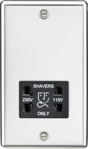 Knightsbridge CL89PC Rounded Edge 115/230V Dual Voltage Shaver Socket - Polished Chrome   Black Insert