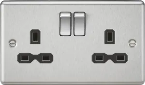 Knightsbridge CL9BC Rounded Edge 13A 2G DP Switched Socket - Brushed Chrome   Black Insert
