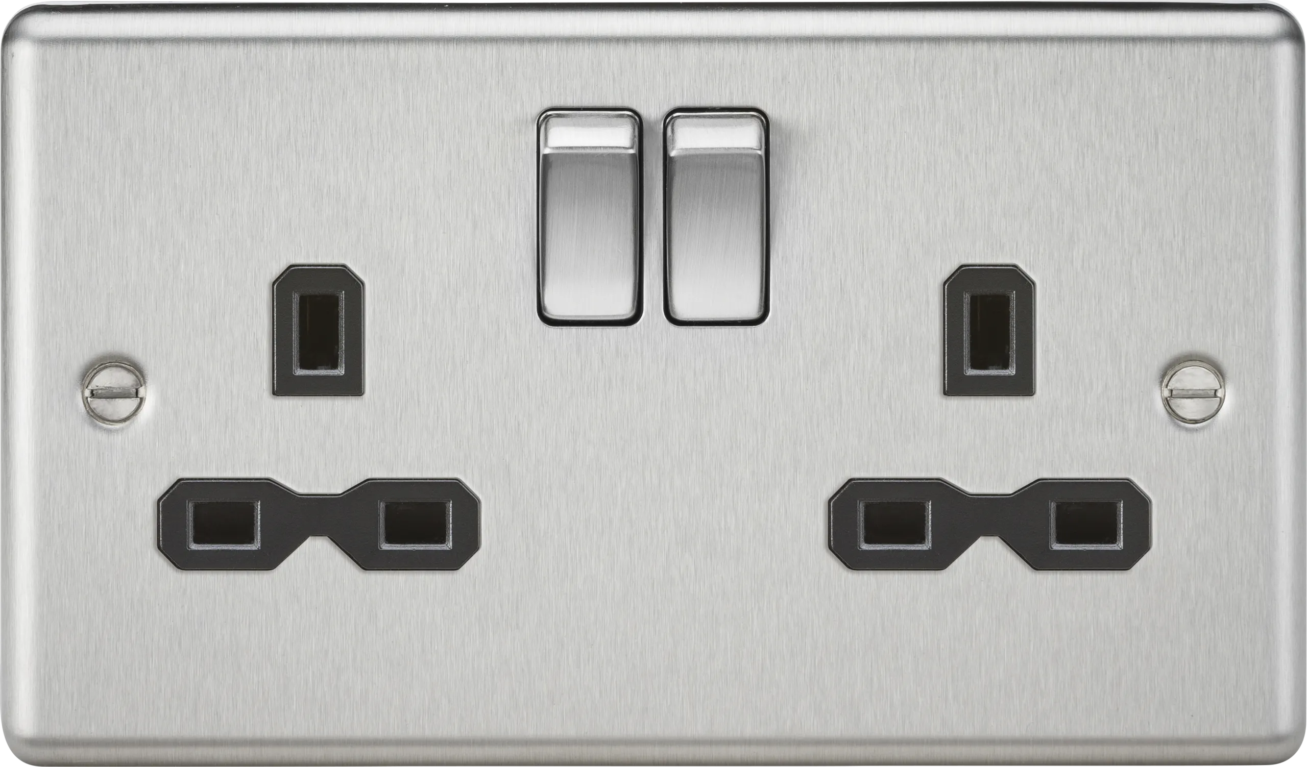 Knightsbridge CL9BC Rounded Edge 13A 2G DP Switched Socket - Brushed Chrome   Black Insert