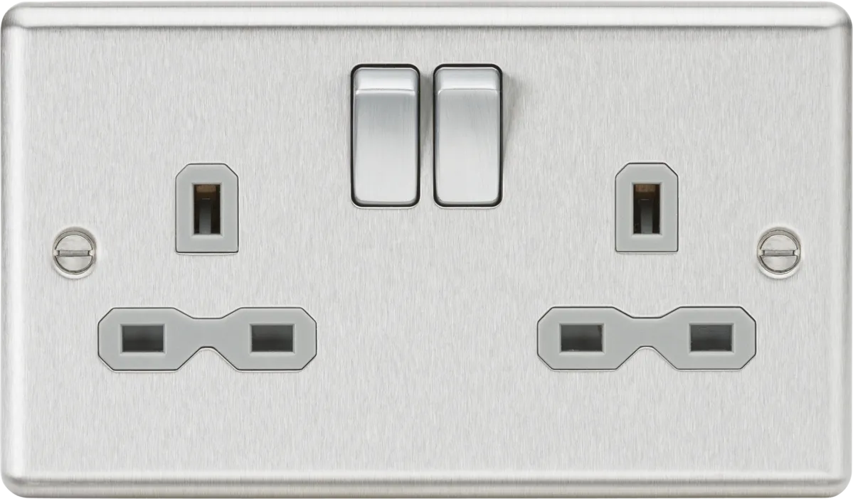 Knightsbridge CL9BCGx5 Rounded Edge 13A 2G DP Switched Socket - Brushed Chrome   Grey Insert (5 Pack)