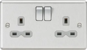Knightsbridge CL9BCGx5 Rounded Edge 13A 2G DP Switched Socket - Brushed Chrome   Grey Insert (5 Pack)