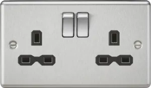 Knightsbridge CL9BCx5 Rounded Edge 13A 2G DP Switched Socket - Brushed Chrome   Black Insert (5 Pack)