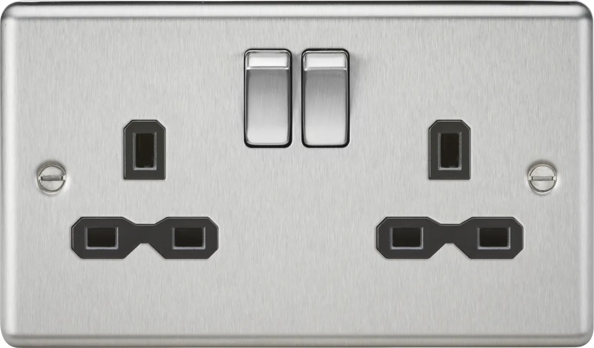 Knightsbridge CL9BCx5 Rounded Edge 13A 2G DP Switched Socket - Brushed Chrome   Black Insert (5 Pack)