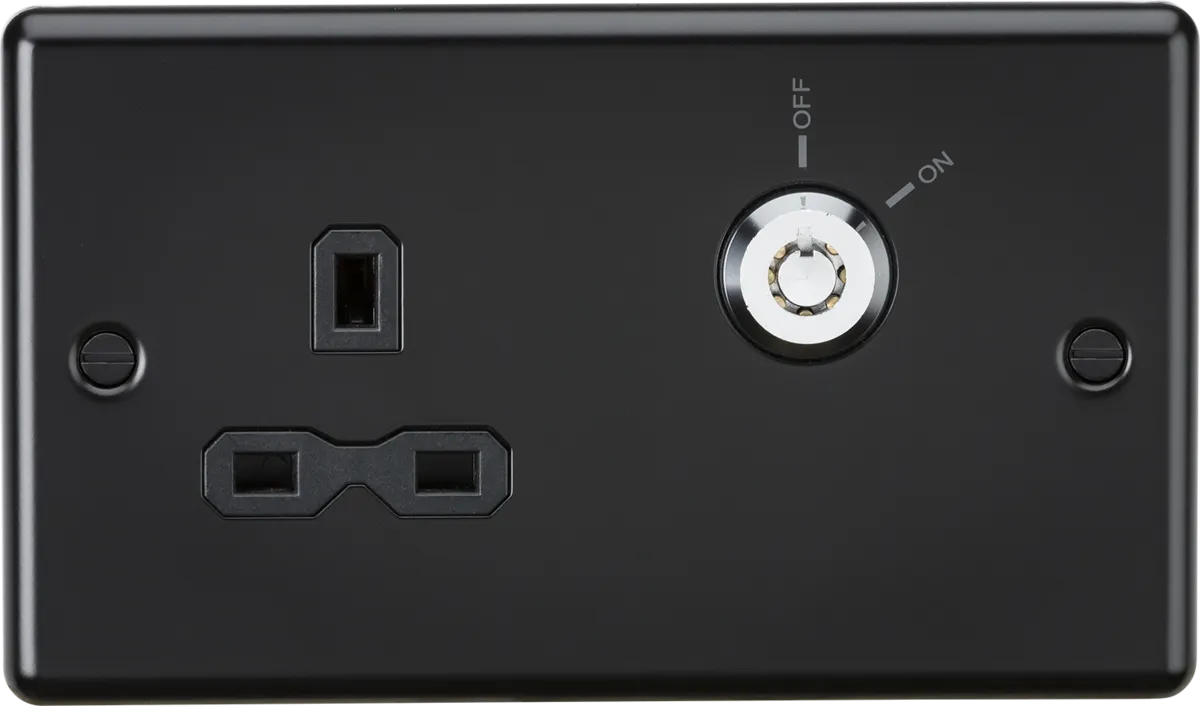 Knightsbridge CL9LOCKMB Rounded Edge 13A 1G DP Lockable Socket - Matt Black