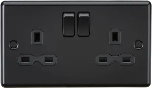 Knightsbridge CL9MBB Rounded Edge 13A 2G DP Switched Socket - Matt Black