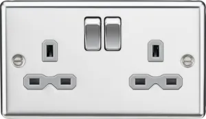 Knightsbridge CL9PCG Rounded Edge 13A 2G DP Switched Socket - Polished Chrome   Grey Insert