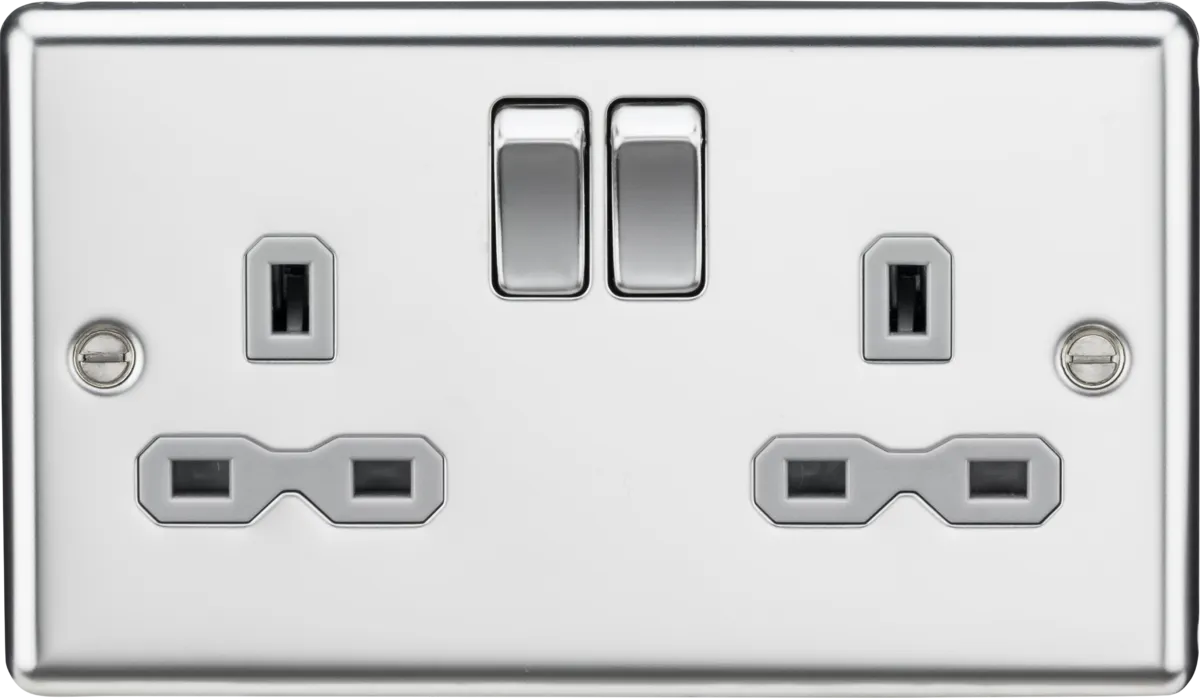 Knightsbridge CL9PCGx5 Rounded Edge 13A 2G DP Switched Socket - Polished Chrome   Grey Insert (5 Pack)