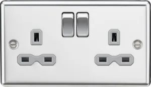 Knightsbridge CL9PCGx5 Rounded Edge 13A 2G DP Switched Socket - Polished Chrome   Grey Insert (5 Pack)