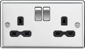 Knightsbridge CL9PCx5 Rounded Edge 13A 2G DP Switched Socket - Polished Chrome   Black Insert (5 Pack)