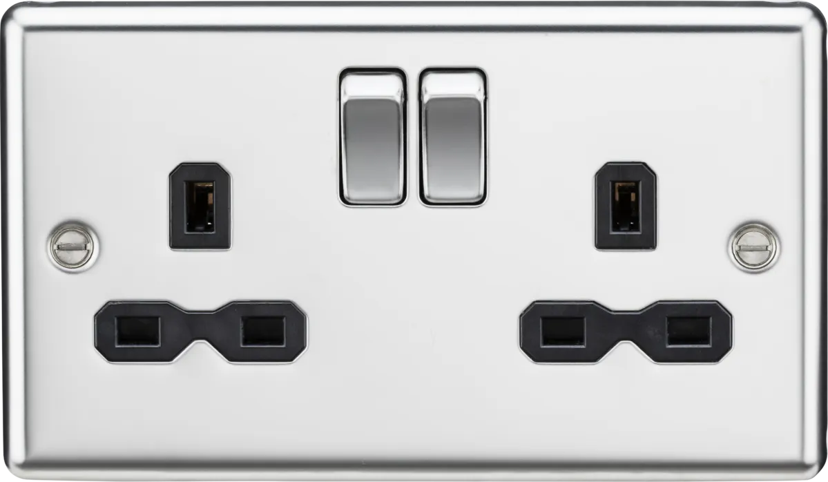 Knightsbridge CL9PCx5 Rounded Edge 13A 2G DP Switched Socket - Polished Chrome   Black Insert (5 Pack)