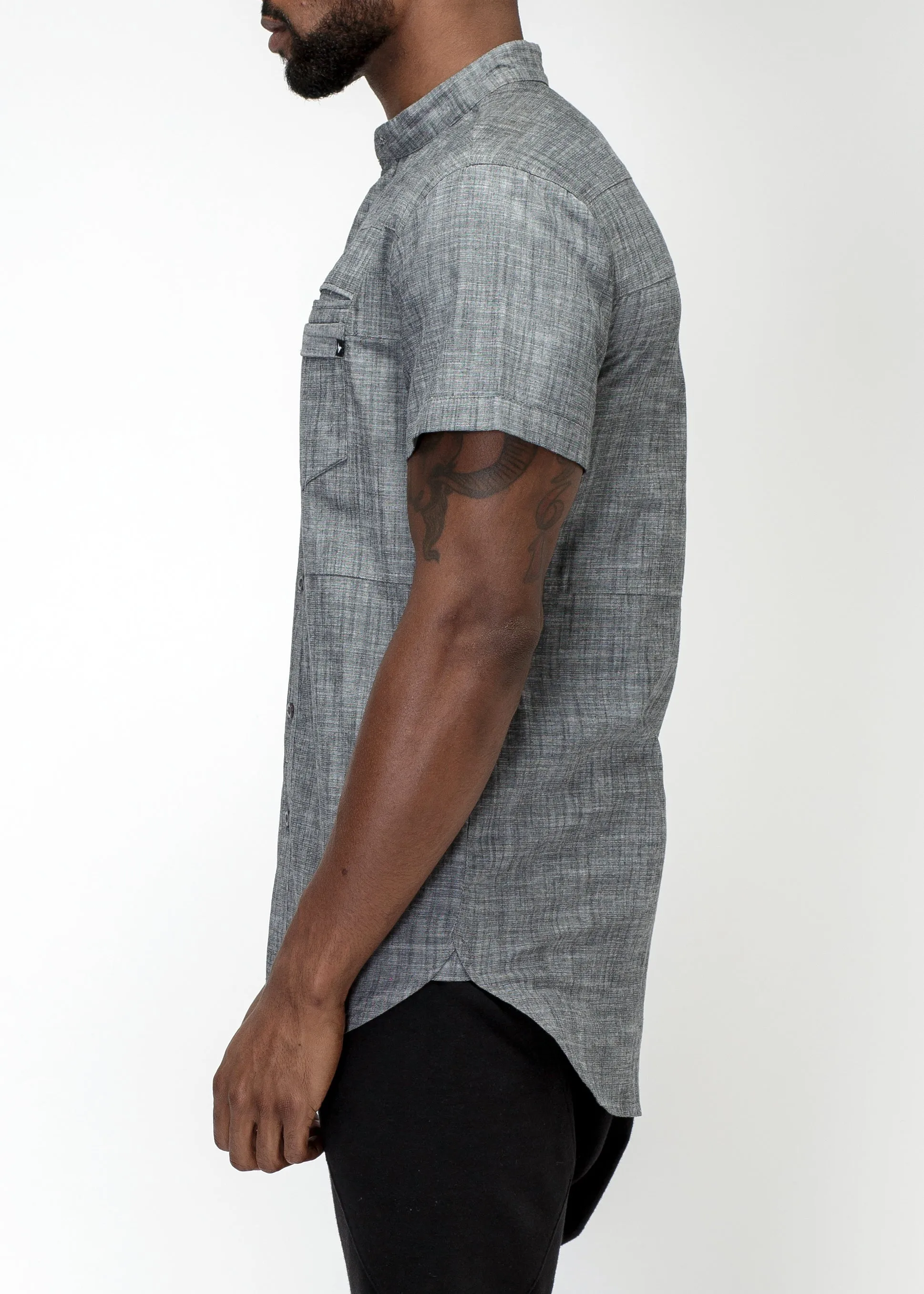 Konus Men's Short Sleeve Mandarin Collar Shirt In Charcoal