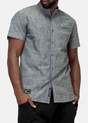 Konus Men's Short Sleeve Mandarin Collar Shirt In Charcoal