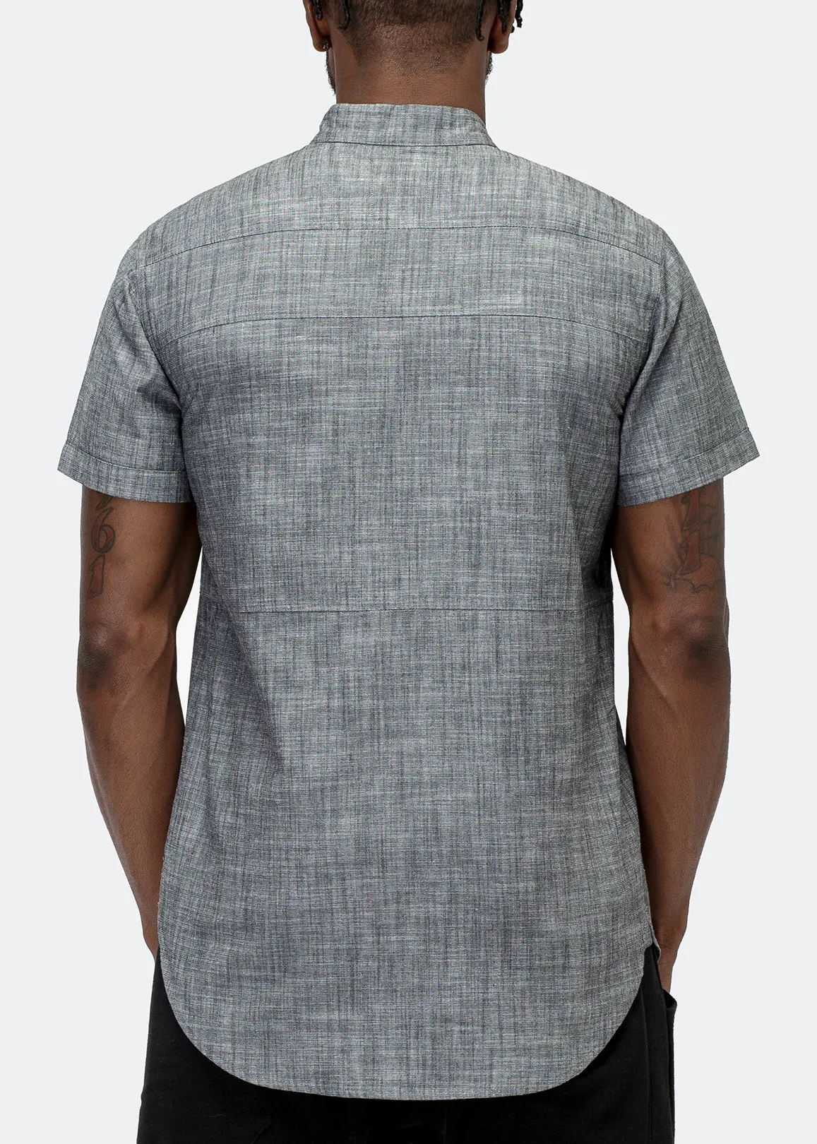 Konus Men's Short Sleeve Mandarin Collar Shirt In Charcoal