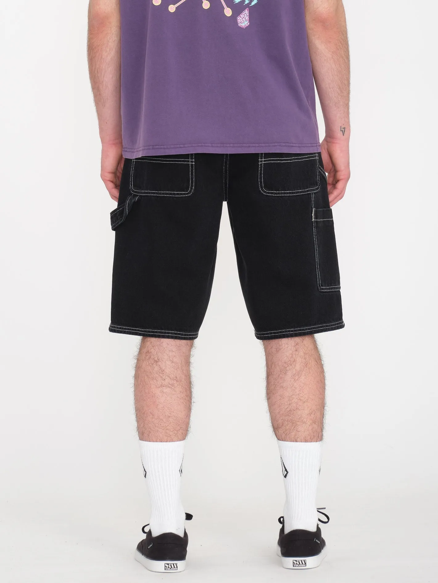 Labored Denim Utility Shorts - BLACK
