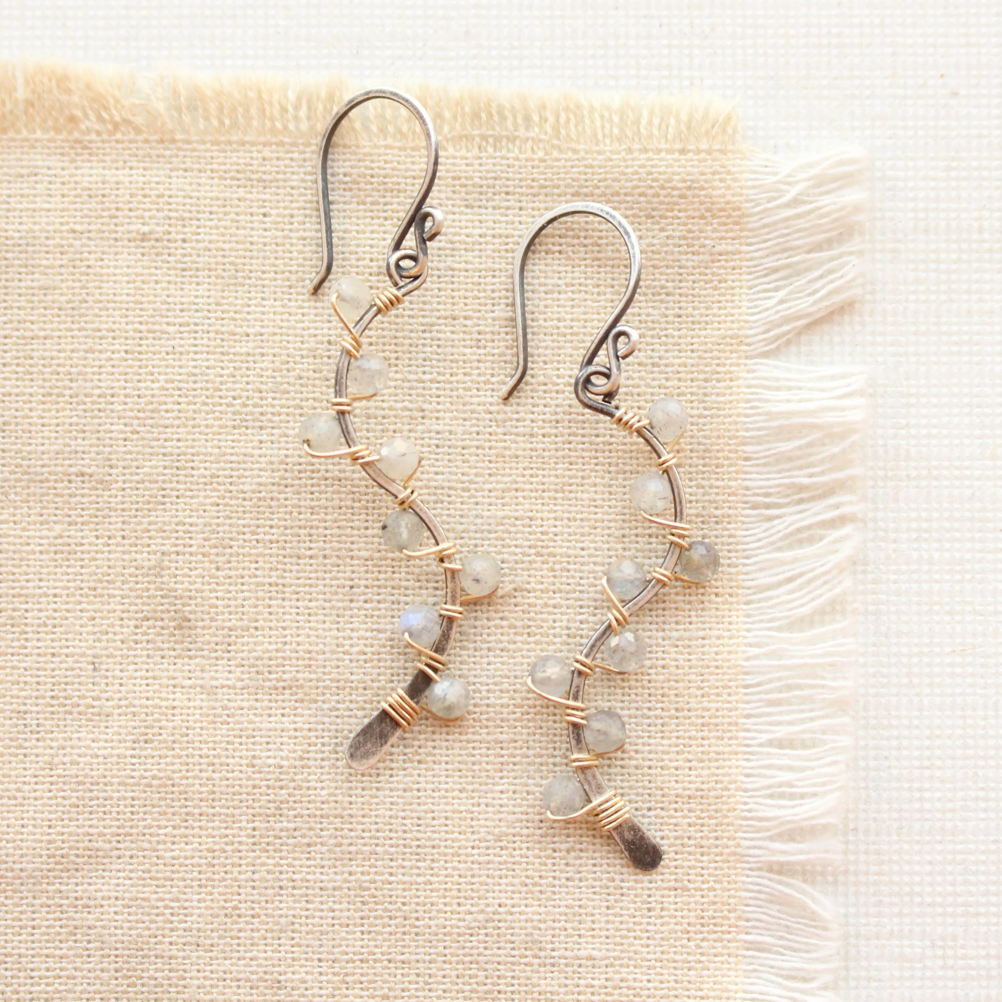 Labradorite Wrapped Mixed Metal Vine Earrings