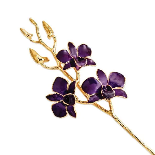 Lacquer Dipped 24k Gold Trimmed Purple Dendrobium Orchid Stem