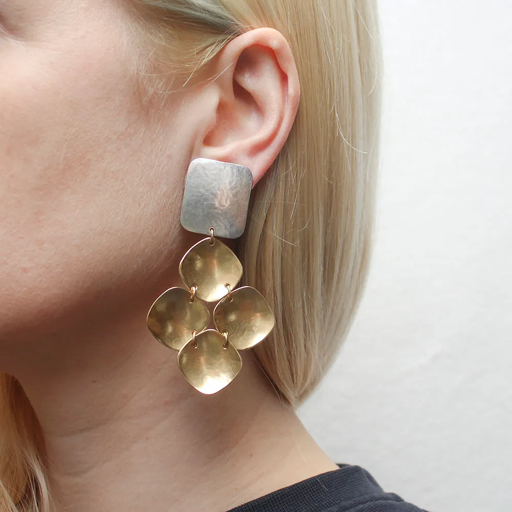 Large Rounded Rectangle with Linked Rounded Squares Clip Earring