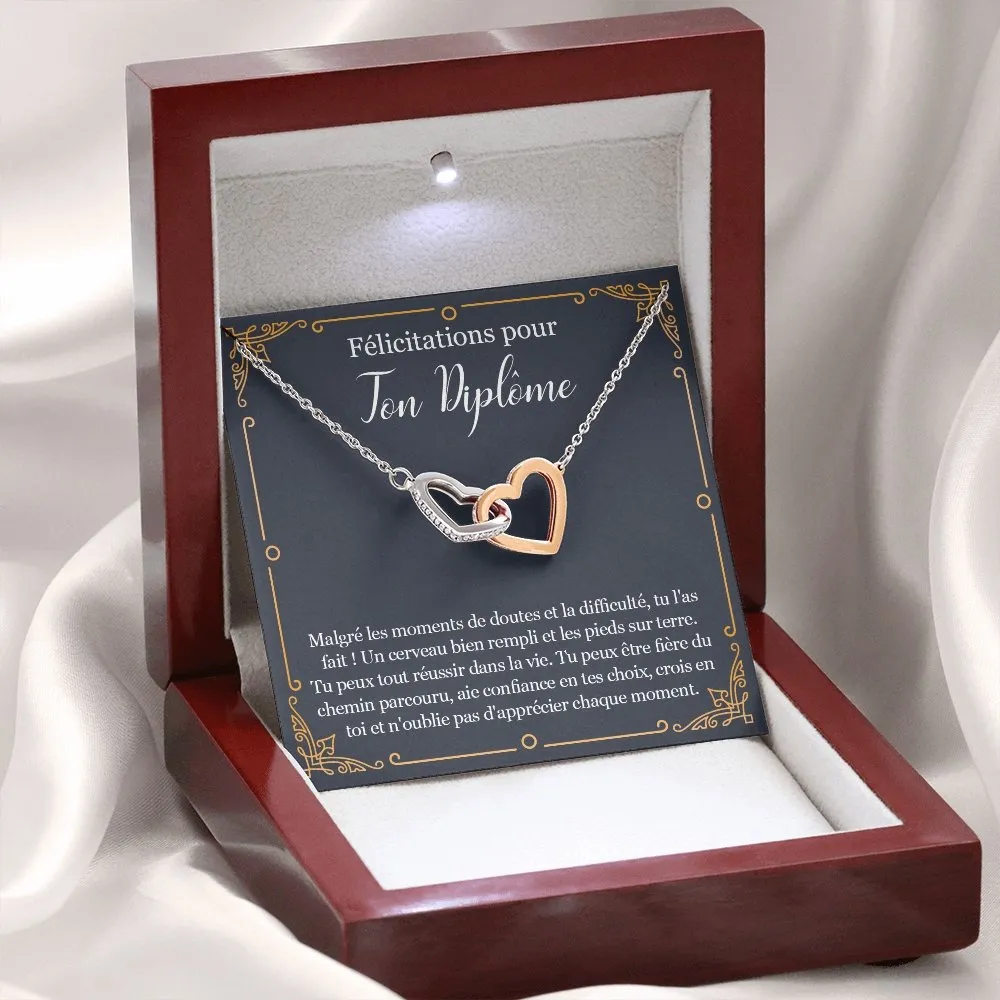 LINKY • Collier Félicitations Diplôme Fille Double Cœur