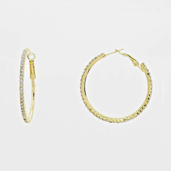 Little Girls Clear Crystal Gold Hoop Earrings | 1.75" | 269214