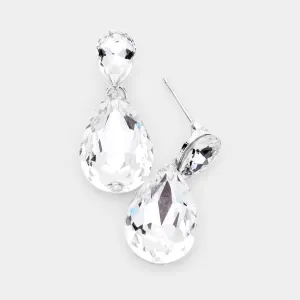 Little Girls Clear Small Crystal Drop Pageant Earrings  on Silver  | 436883