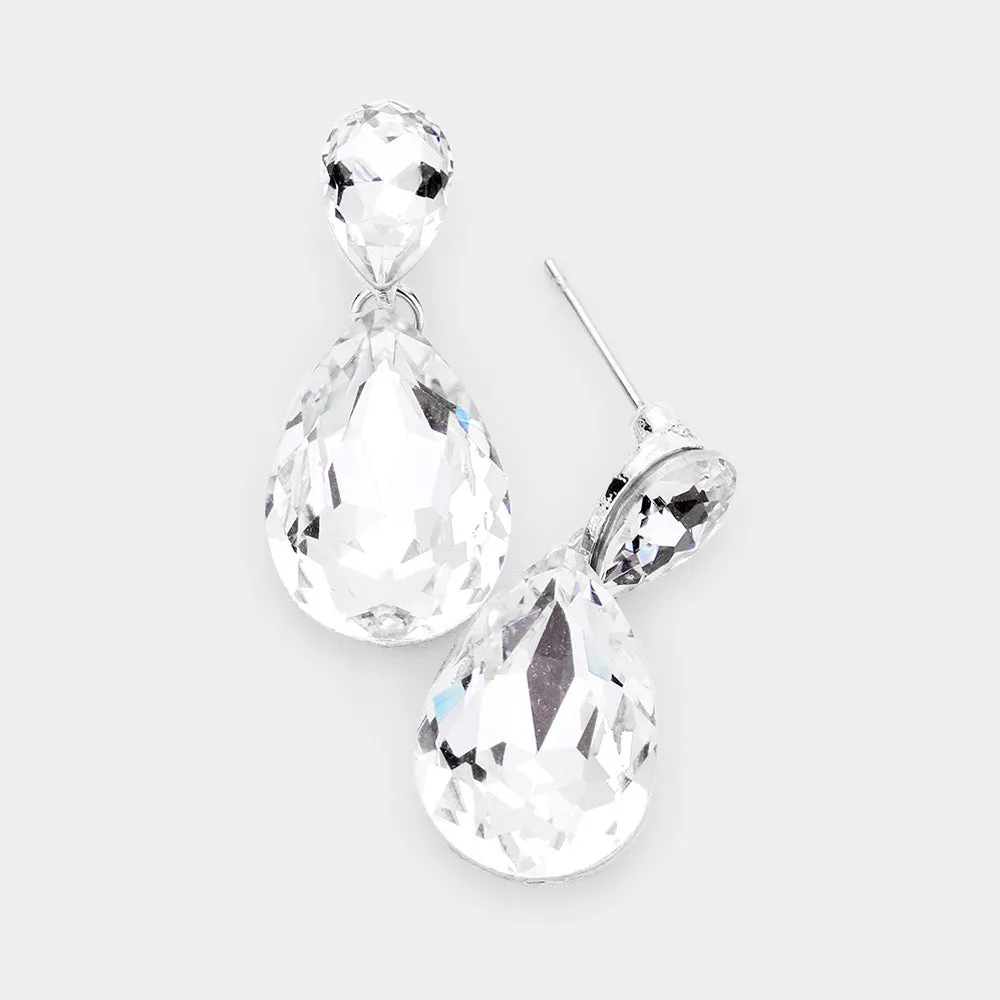 Little Girls Clear Small Crystal Drop Pageant Earrings  on Silver  | 436883