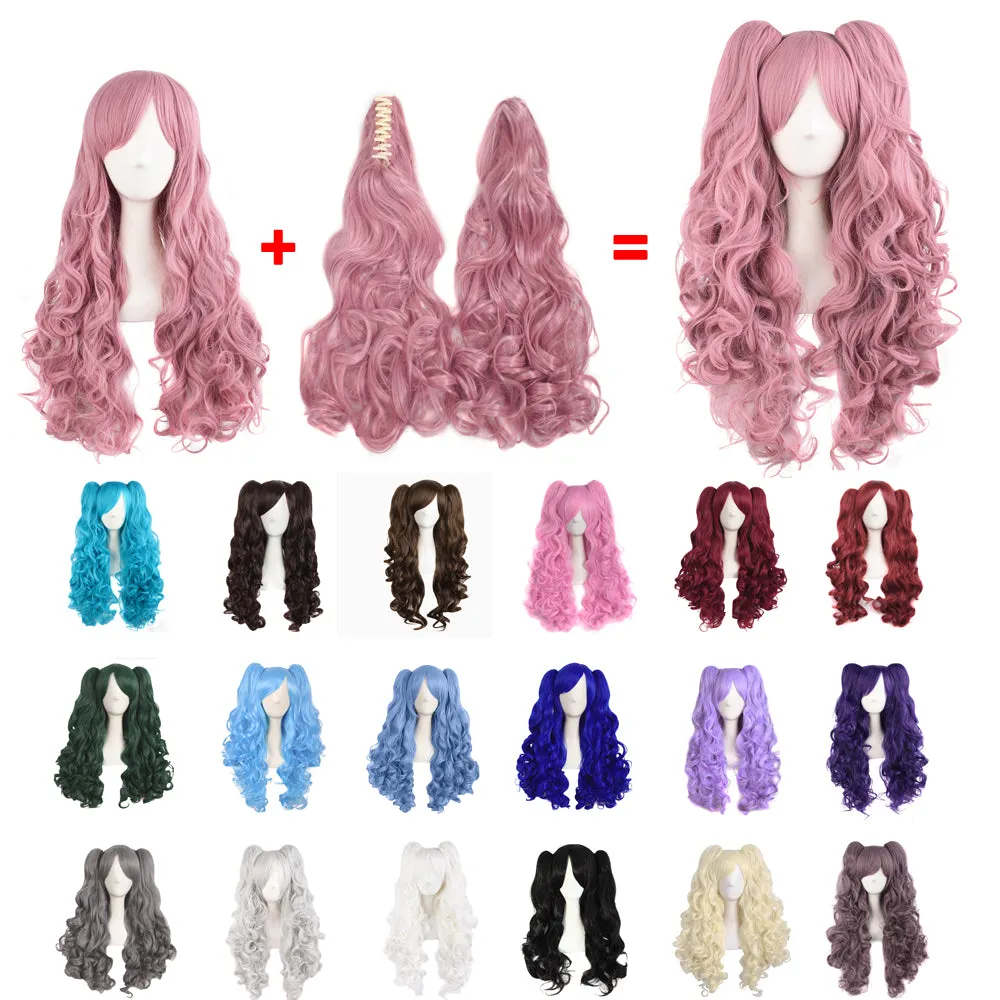 Lolita Lace Curly Wigs Tiger Cilp Horsetail Three-pieces Cosplay Anime Wigs
