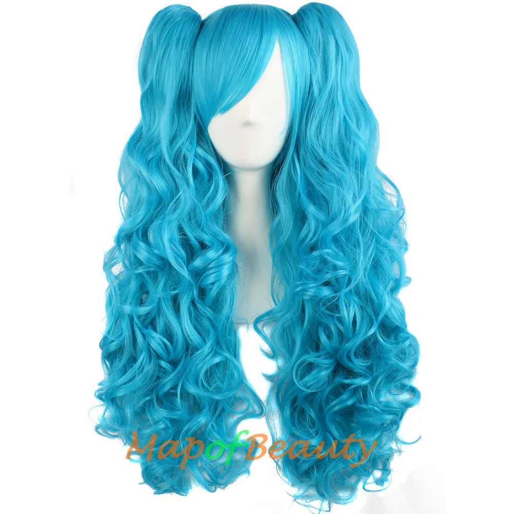 Lolita Lace Curly Wigs Tiger Cilp Horsetail Three-pieces Cosplay Anime Wigs