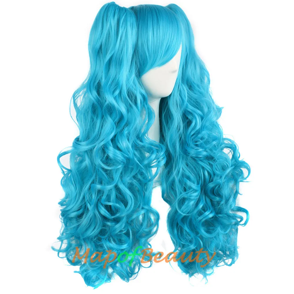 Lolita Lace Curly Wigs Tiger Cilp Horsetail Three-pieces Cosplay Anime Wigs
