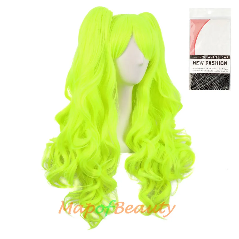 Lolita Lace Curly Wigs Tiger Cilp Horsetail Three-pieces Cosplay Anime Wigs