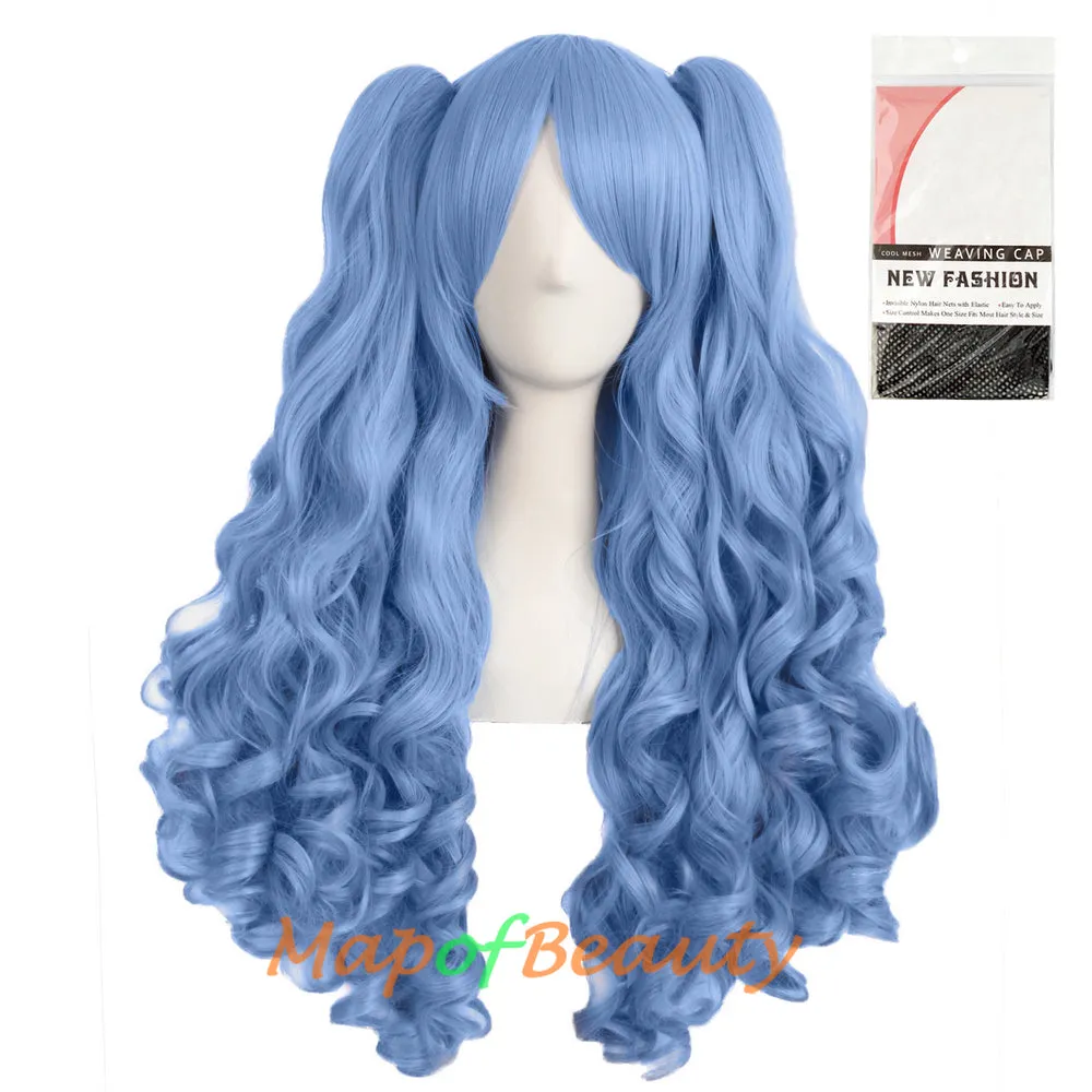 Lolita Lace Curly Wigs Tiger Cilp Horsetail Three-pieces Cosplay Anime Wigs