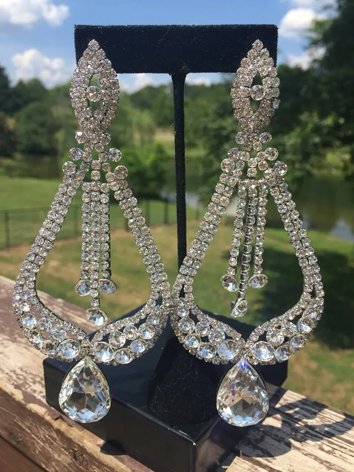 Long Crystal Pageant Earrings | Statement Earrings | "Miss America" | 375578