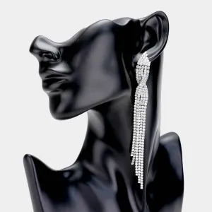 Long Fringe Clear Rhinestone Pageant Earrings  | 478484