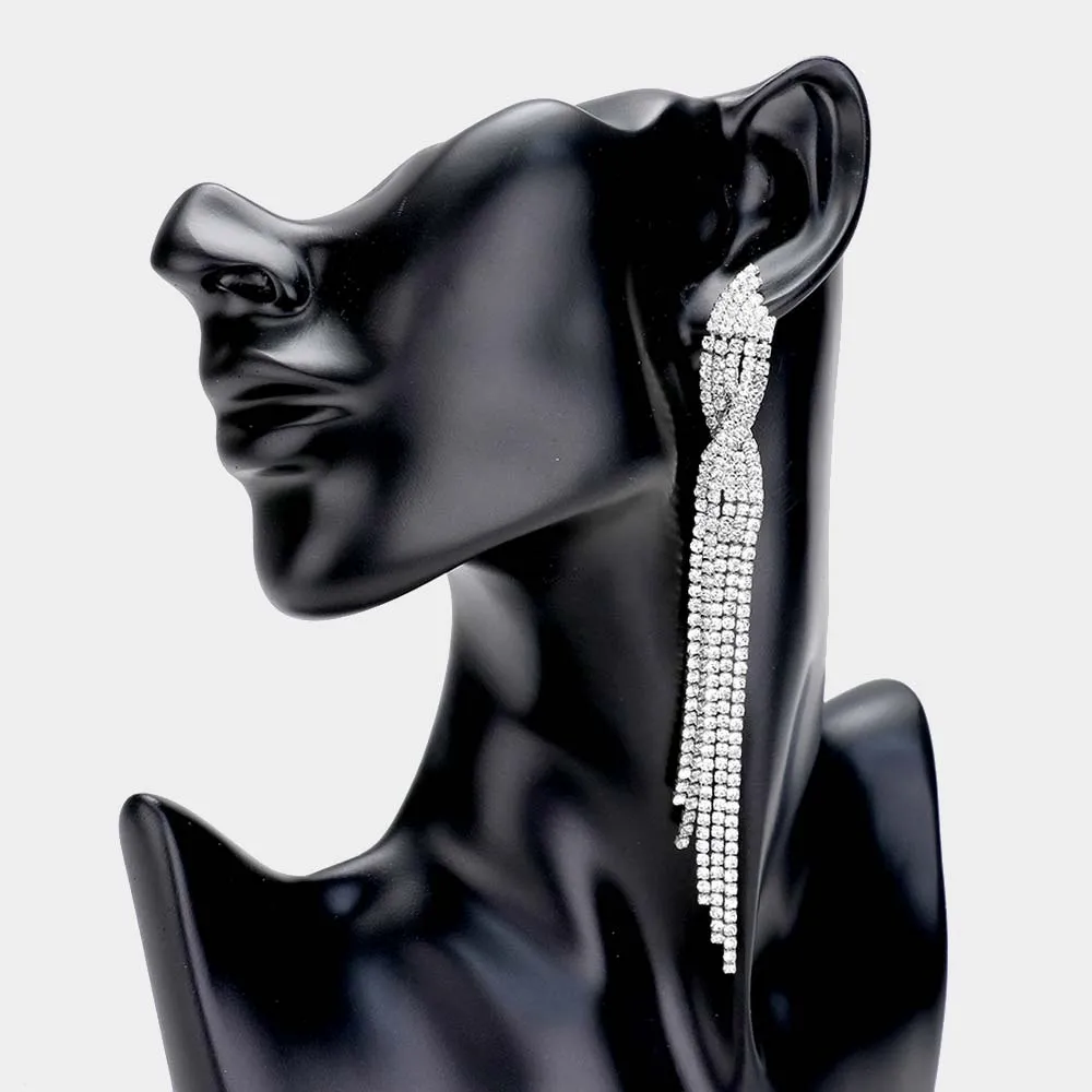Long Fringe Clear Rhinestone Pageant Earrings  | 478484