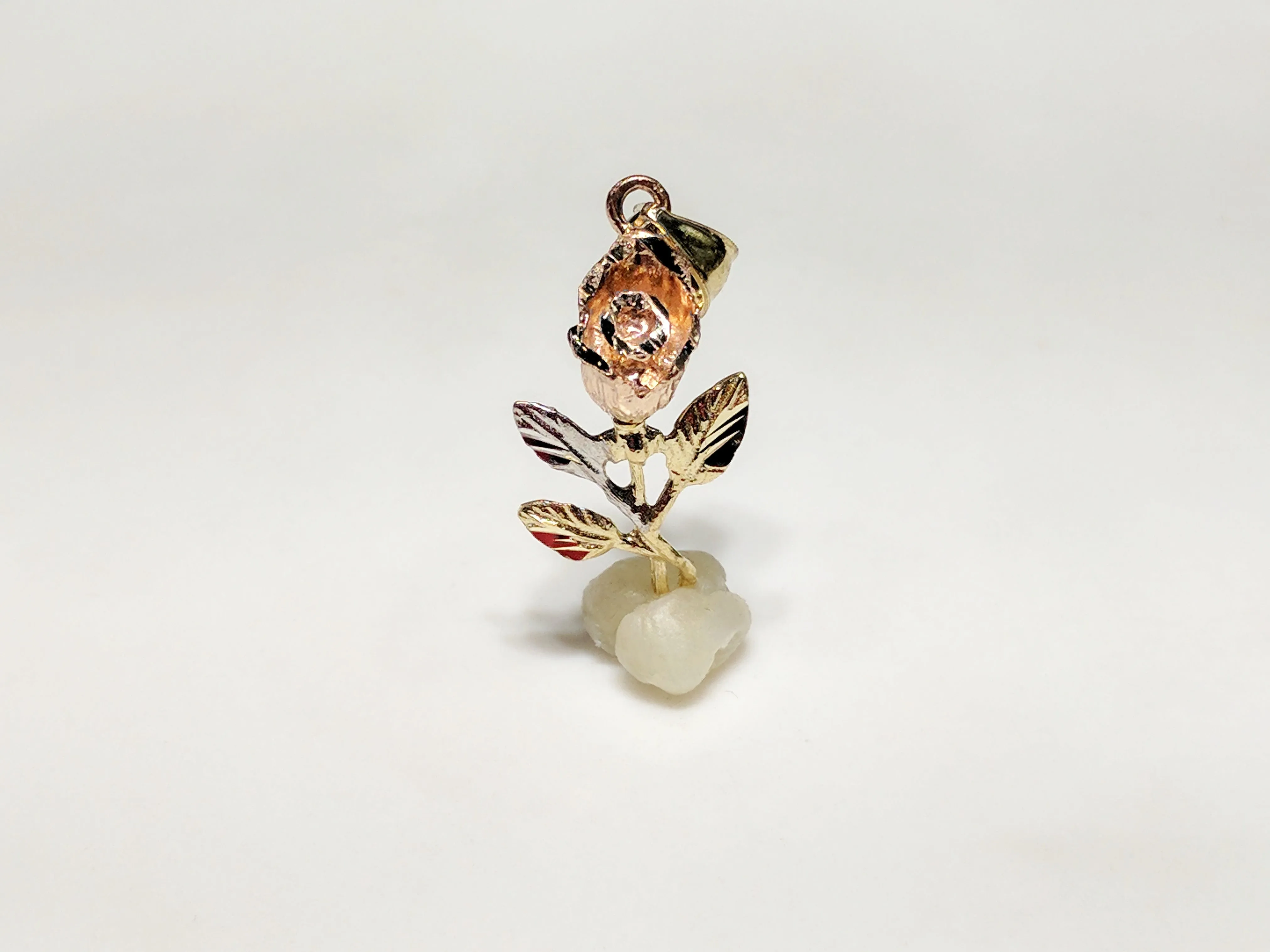 Long Stem Rose Flower Pendant 14K