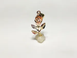 Long Stem Rose Flower Pendant 14K