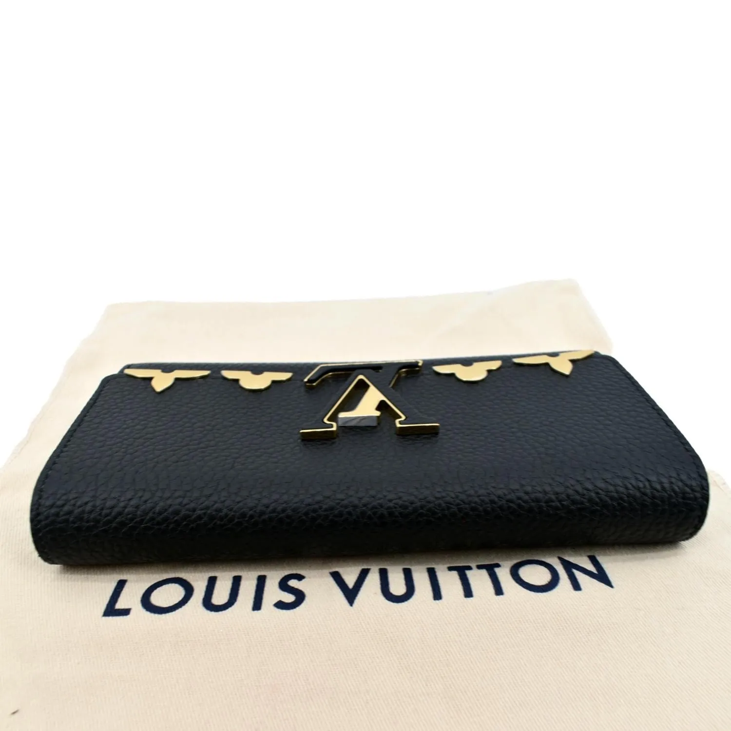 LOUIS VUITTON Capucines Crown Flowers Taurillon Wallet Black