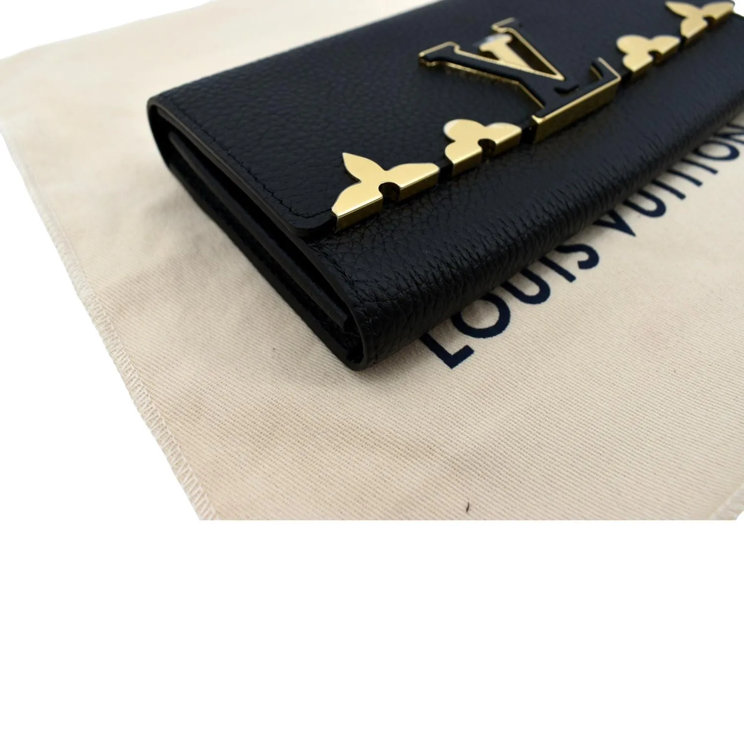 LOUIS VUITTON Capucines Crown Flowers Taurillon Wallet Black