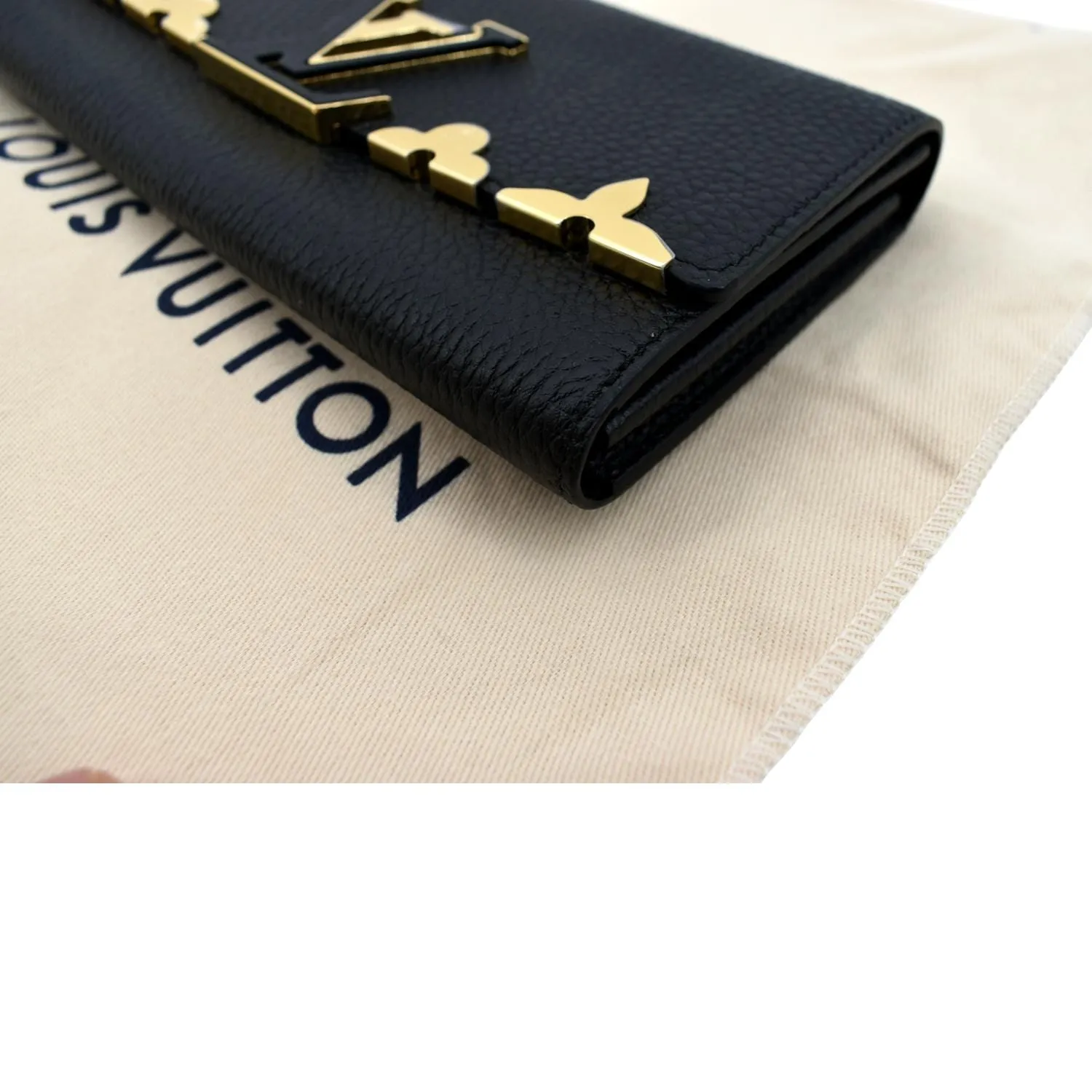 LOUIS VUITTON Capucines Crown Flowers Taurillon Wallet Black