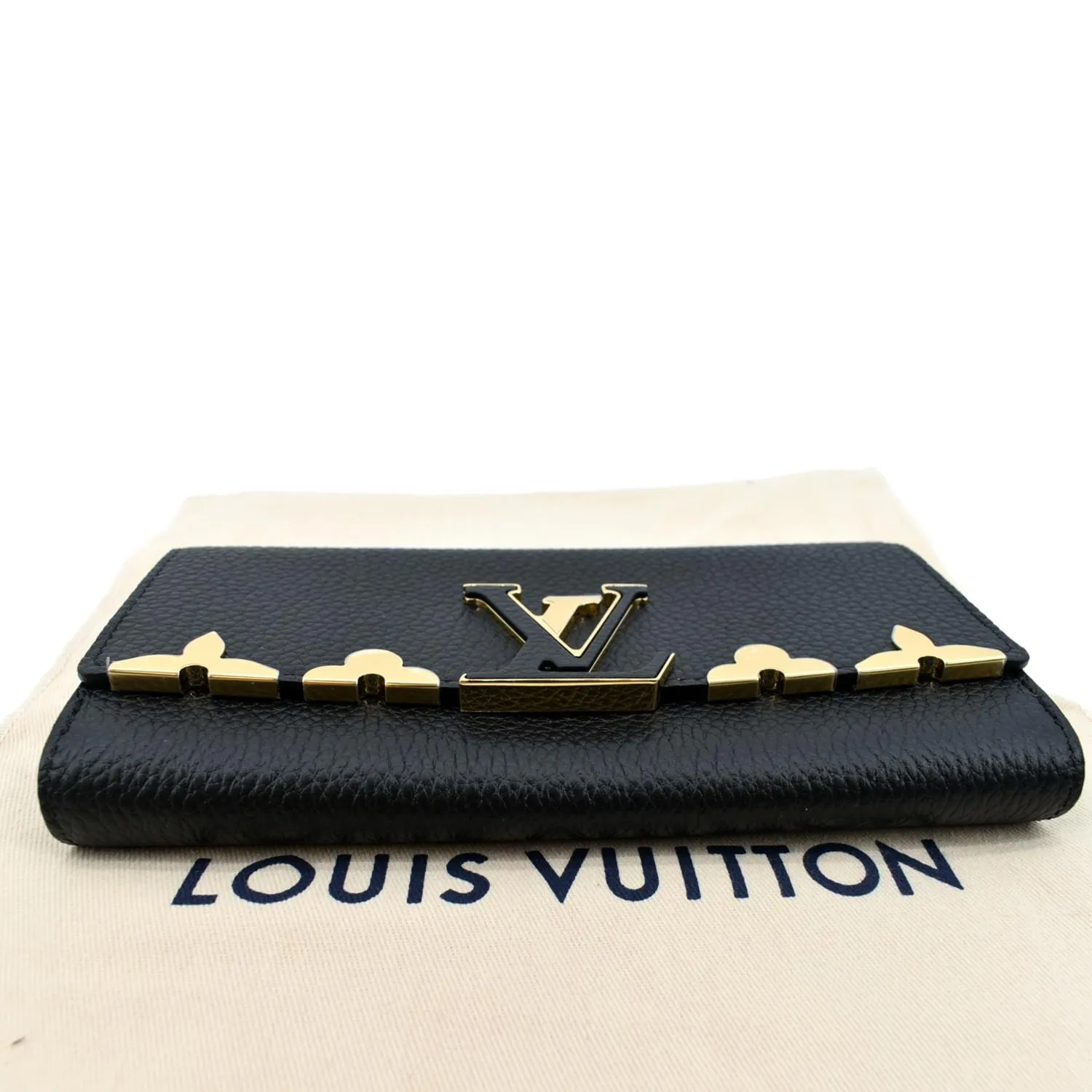 LOUIS VUITTON Capucines Crown Flowers Taurillon Wallet Black