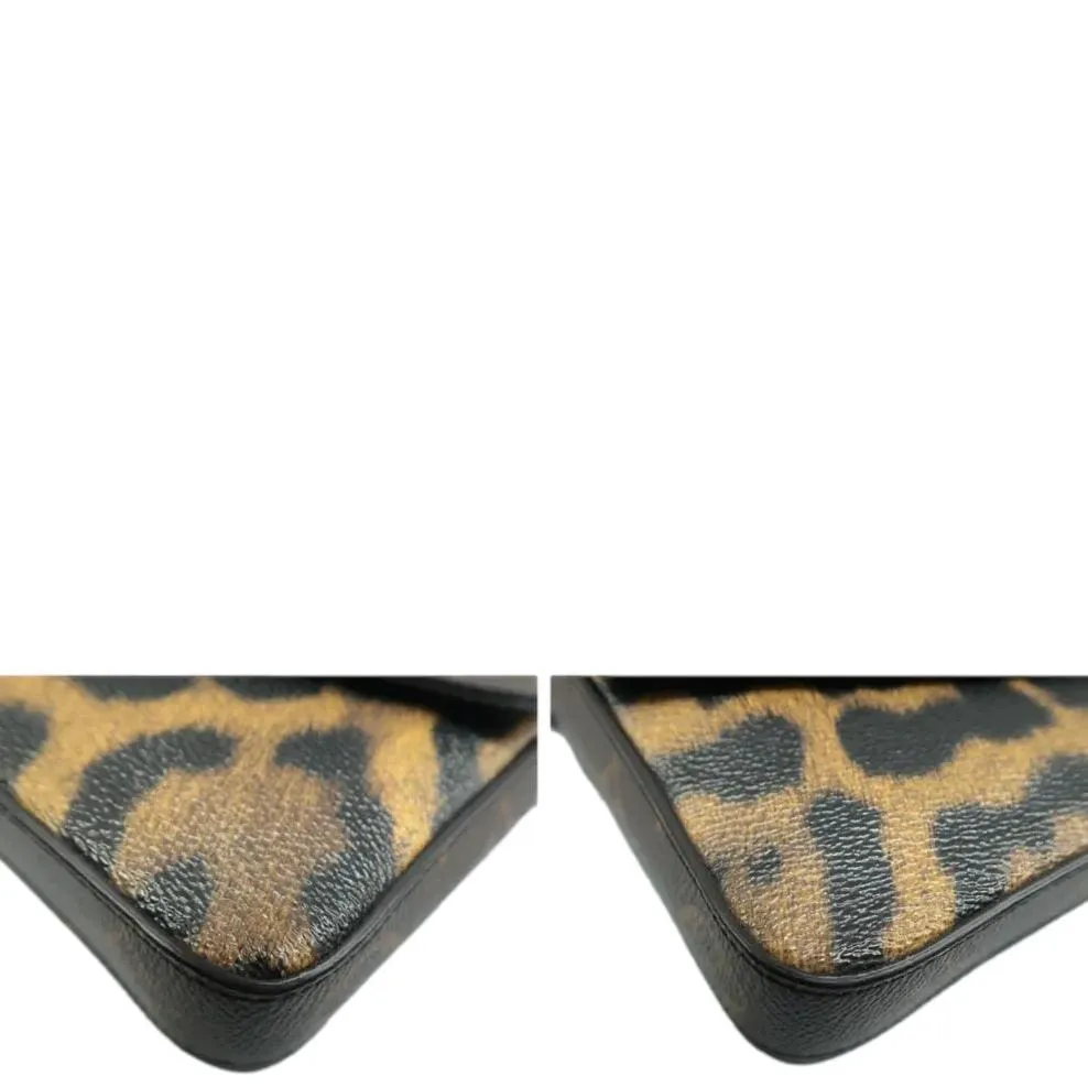 LOUIS VUITTON Pochette Felicie Monogram Canvas Wild Animal Chain Crossbody Bag Brown