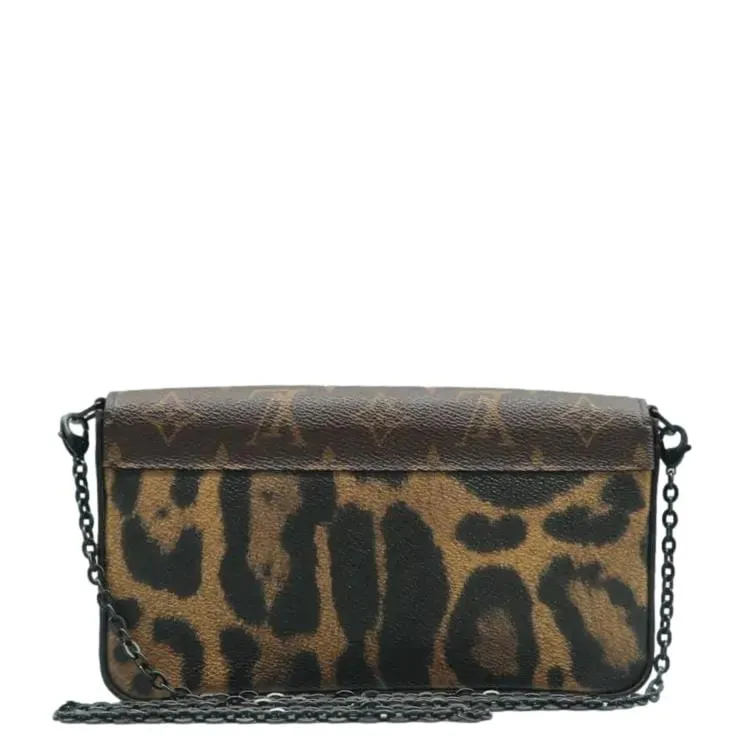 LOUIS VUITTON Pochette Felicie Monogram Canvas Wild Animal Chain Crossbody Bag Brown