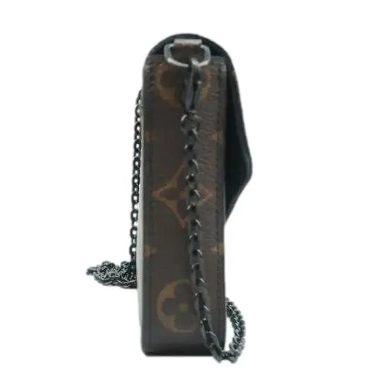 LOUIS VUITTON Pochette Felicie Monogram Canvas Wild Animal Chain Crossbody Bag Brown