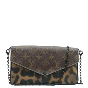 LOUIS VUITTON Pochette Felicie Monogram Canvas Wild Animal Chain Crossbody Bag Brown