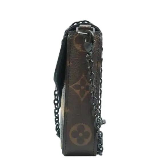 LOUIS VUITTON Pochette Felicie Monogram Canvas Wild Animal Chain Crossbody Bag Brown