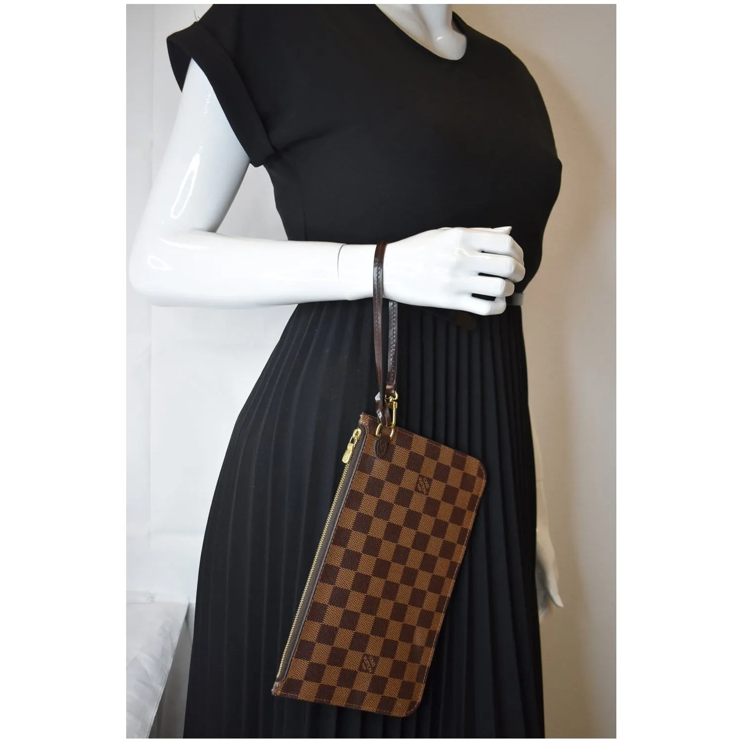 LOUIS VUITTON Pochette Wristlet Pouch Damier Ebene Neverfull GM Brown